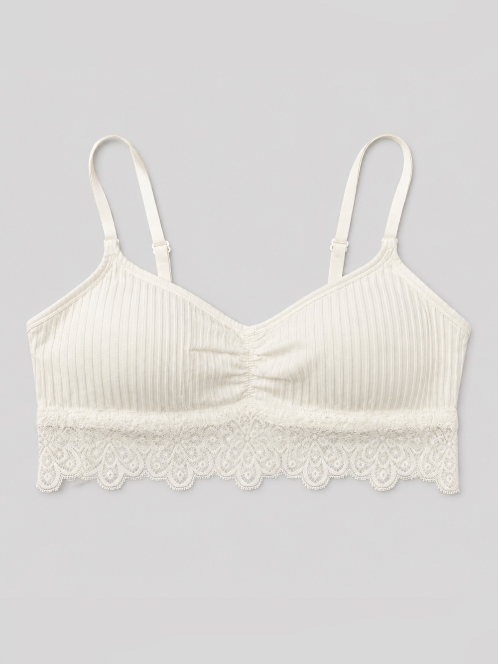 Ribbed Lace Trim Bralette in Ivory